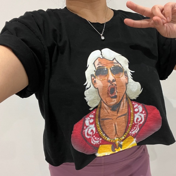 Vintage WOO Ric Flair Wu Tang Shirt Crop Top Wrestling WWE Breathe Oversize Boxy - Picture 11 of 11